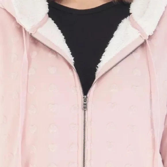 B Collection by Bobeau Blush Hearts Zip Up Hooded Jacquard Jacket Size XS - Picture 2 of 6
